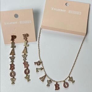 PLAYBOY x MISSGUIDED Multicolor Rhinestone Necklace/Earring Set NWT